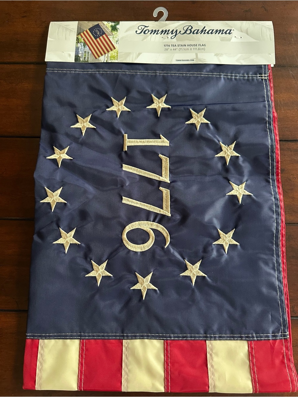 Tommy Bahama 1776 Flag, tea stained, 45”x28”, Semiquincentennial celebration USA